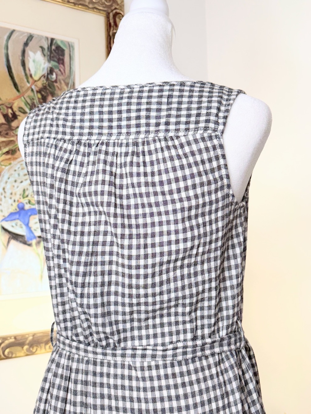 Max Studio Gingham Tiered Midi Dress XS Gray White Sleeveless Belted Cottagecore - Picture 9 of 10